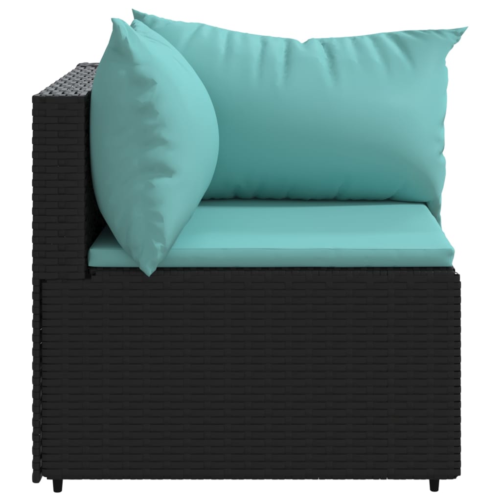 Canapea de colț cu pernă de grădină, negru, poliratan - Lando