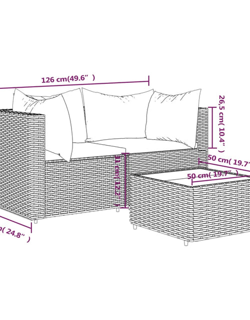 Încărcați imaginea în vizualizatorul Galerie, Set mobilier de grădină cu perne, 3 piese, negru, poliratan - Lando
