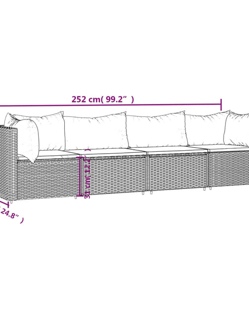 Загрузите изображение в средство просмотра галереи, Set mobilier de grădină cu perne, 4 piese, maro, poliratan - Lando
