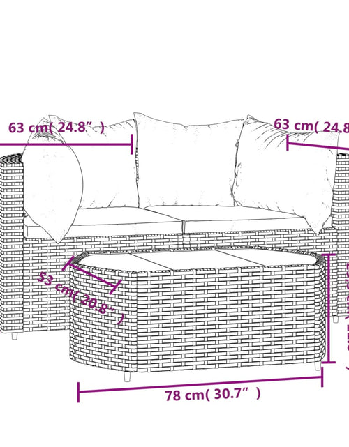 Загрузите изображение в средство просмотра галереи, Set mobilier de grădină cu perne, 3 piese, maro, poliratan - Lando
