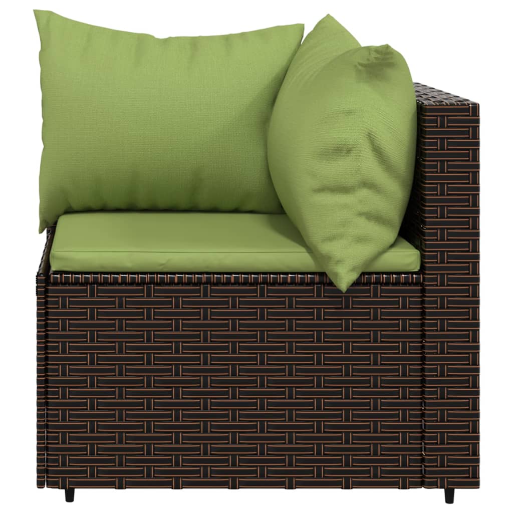 Canapea de colț cu pernă de grădină, maro, poliratan - Lando