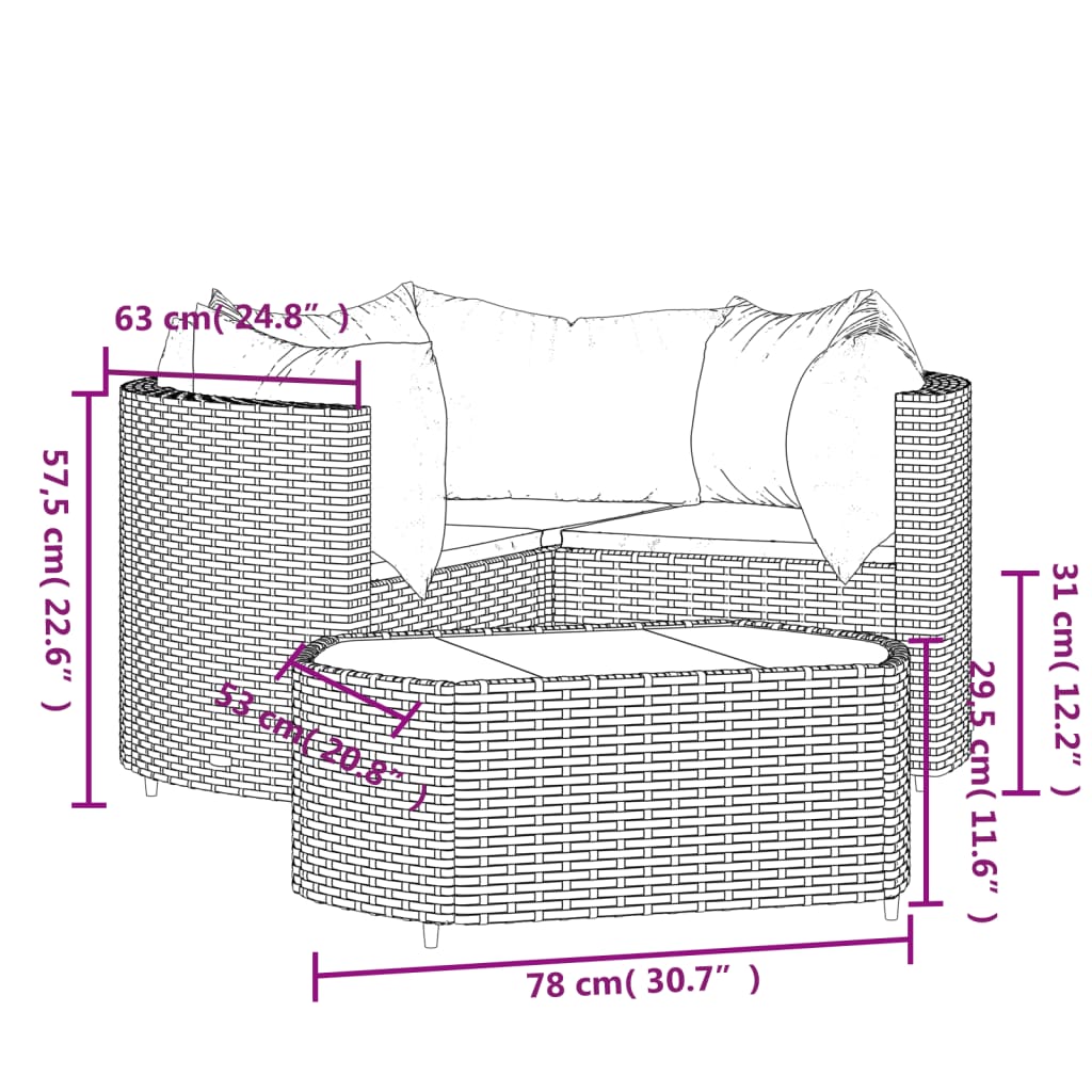 Set mobilier de grădină cu perne, 4 piese, gri, poliratan Lando - Lando