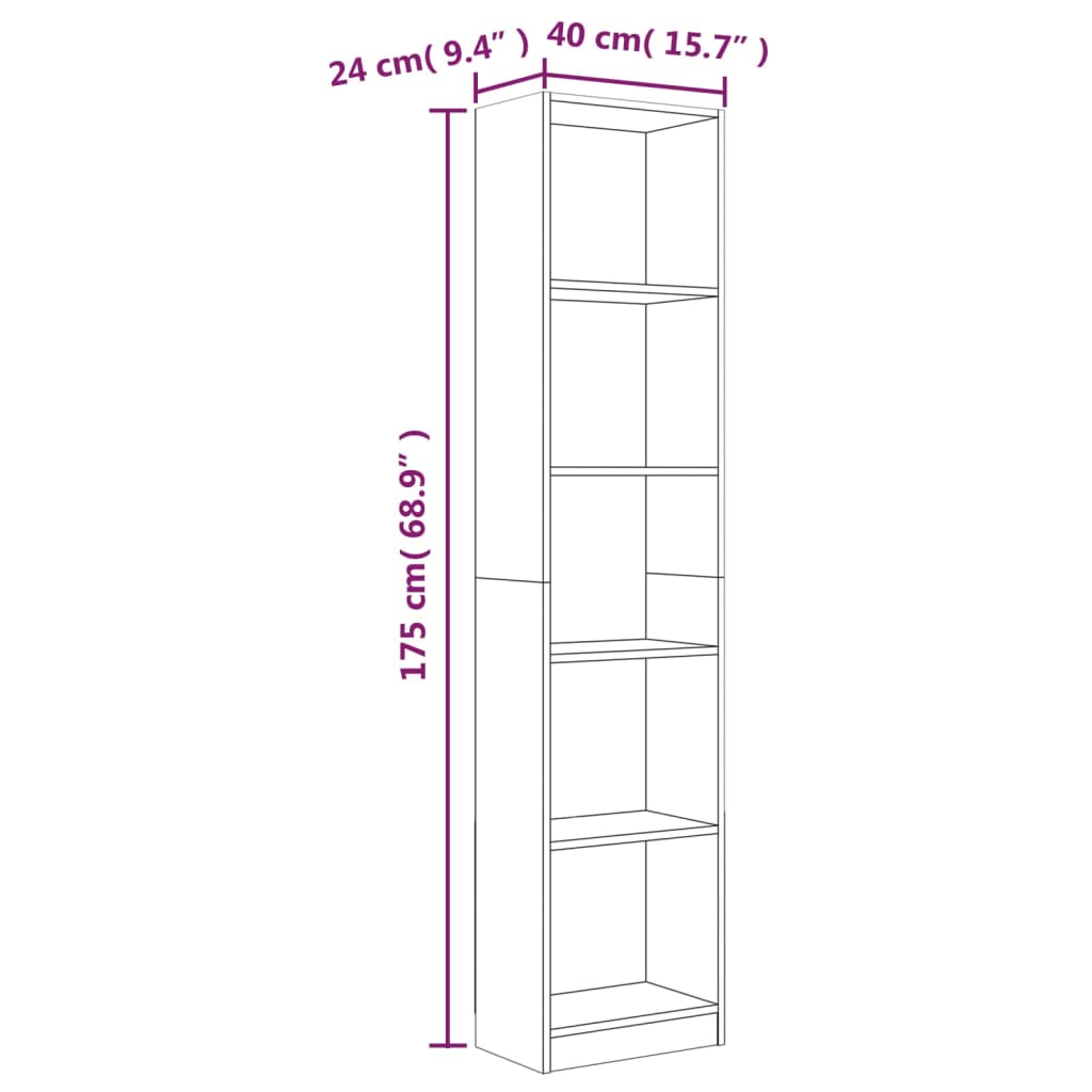 Bibliotecă cu 5 niveluri gri sonoma 40x24x175 cm lemn compozit Lando - Lando