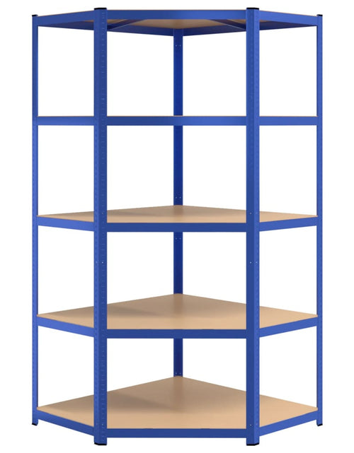 Загрузите изображение в средство просмотра галереи, Rafturi de depozitare cu 5 niveluri, 3 buc., albastru oțel/lemn - Lando
