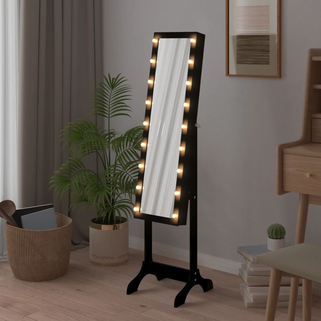 Oglindă de sine stătătoare cu LED, negru, 34x37x146 cm - Lando