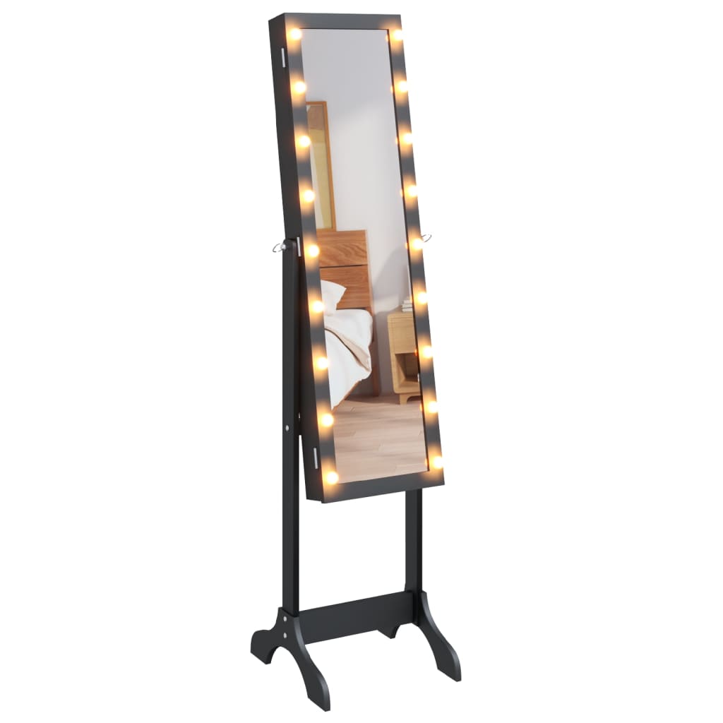 Oglindă de sine stătătoare cu LED, negru, 34x37x146 cm - Lando