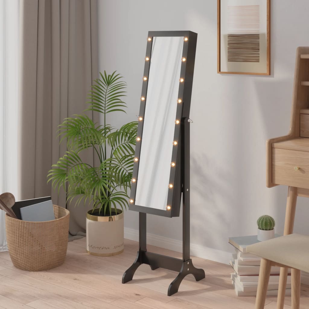 Oglindă de sine stătătoare cu LED, negru, 34x37x146 cm - Lando