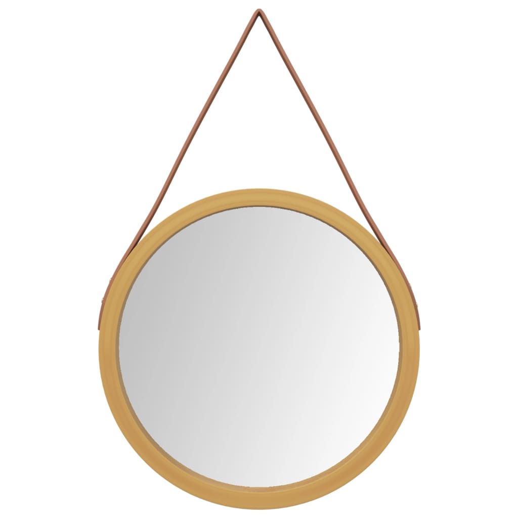 Oglindă de perete cu o curea, auriu, Ø 35 cm Lando - Lando