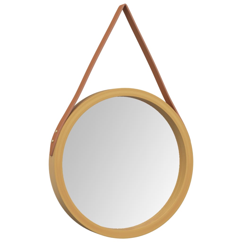 Oglindă de perete cu o curea, auriu, Ø 35 cm Lando - Lando