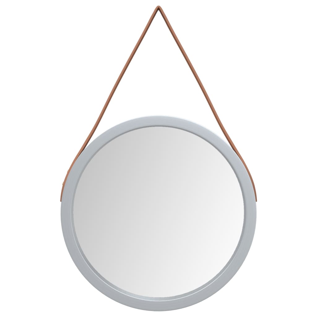 Oglindă de perete cu o curea, argintiu, Ø 35 cm Lando - Lando