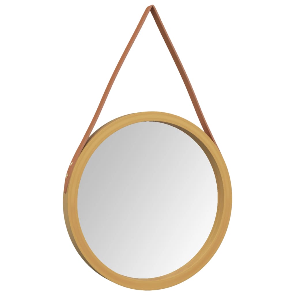 Oglindă de perete cu o curea, auriu, Ø 45 cm Lando - Lando