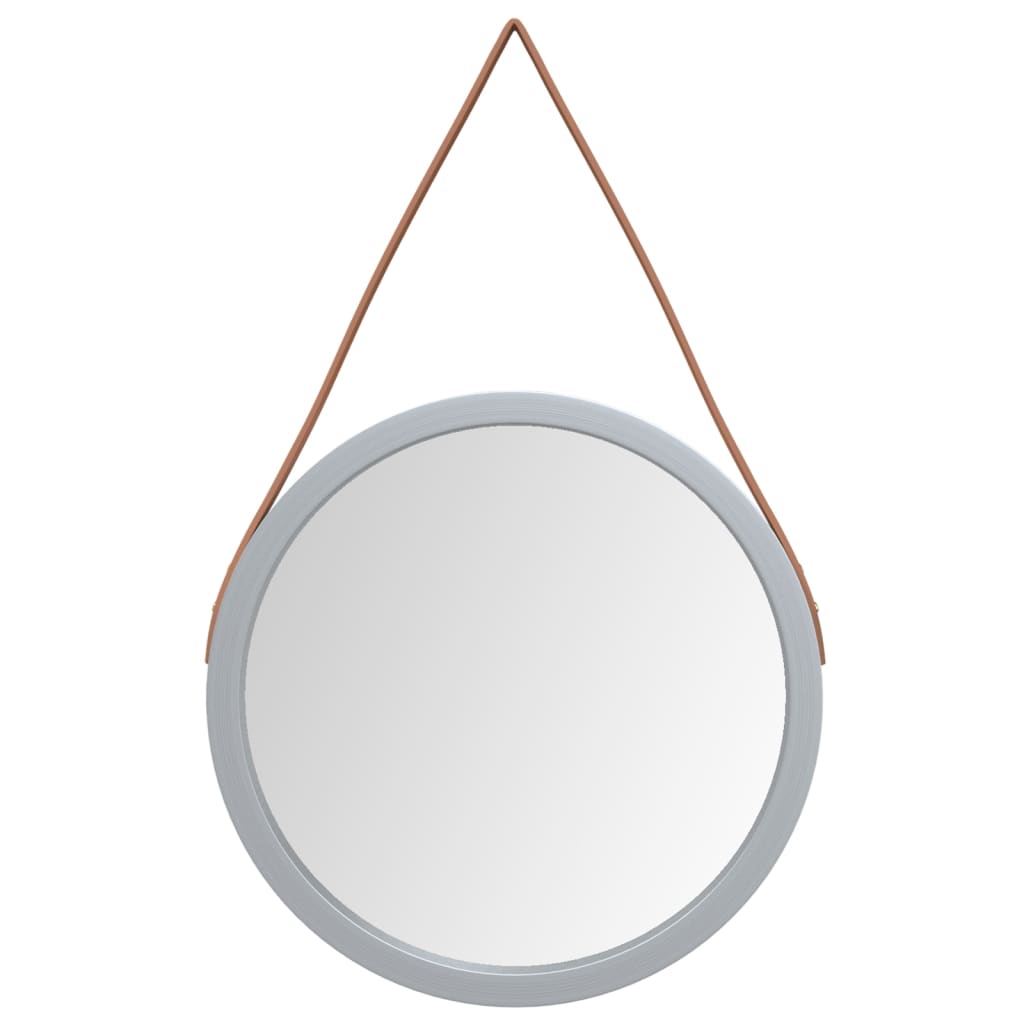 Oglindă de perete cu o curea, argintiu, Ø 45 cm Lando - Lando