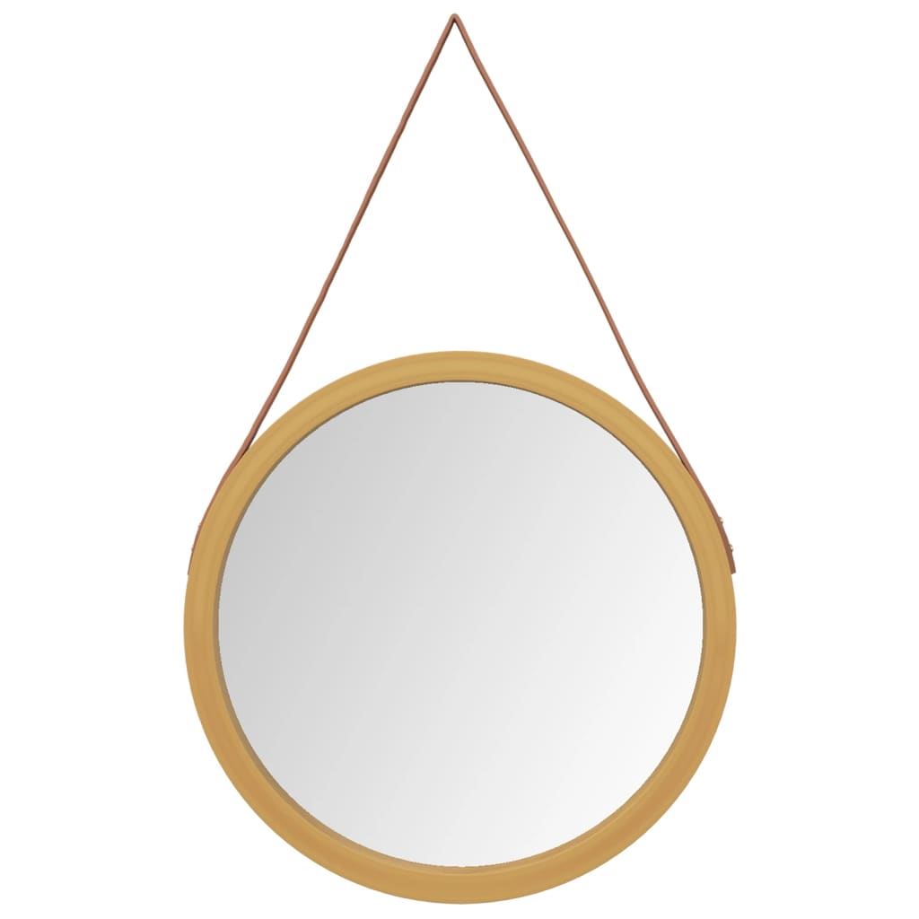 Oglindă de perete cu o curea, auriu, Ø 55 cm Lando - Lando