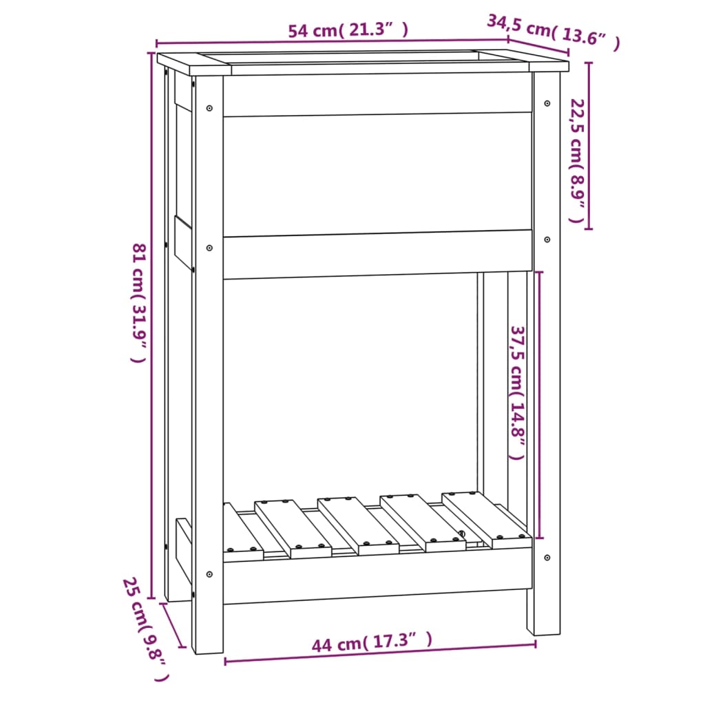 Jardinieră cu raft, 54x34,5x81 cm, lemn masiv de pin - Lando