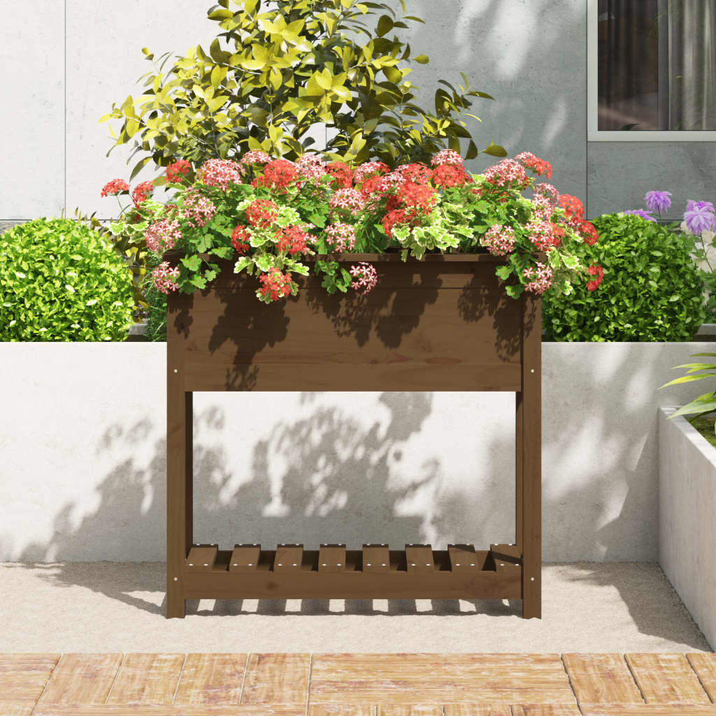 Jardinieră cu raft, maro miere, 82,5x34,5x81 cm, lemn masiv pin Lando - Lando