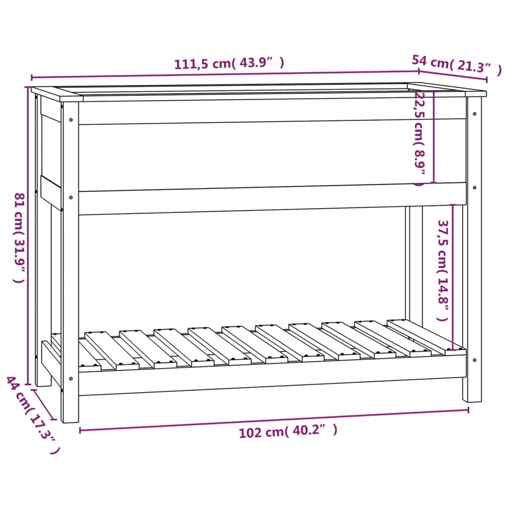 Jardinieră cu raft, gri, 111,5x54x81 cm, lemn masiv de pin Lando - Lando