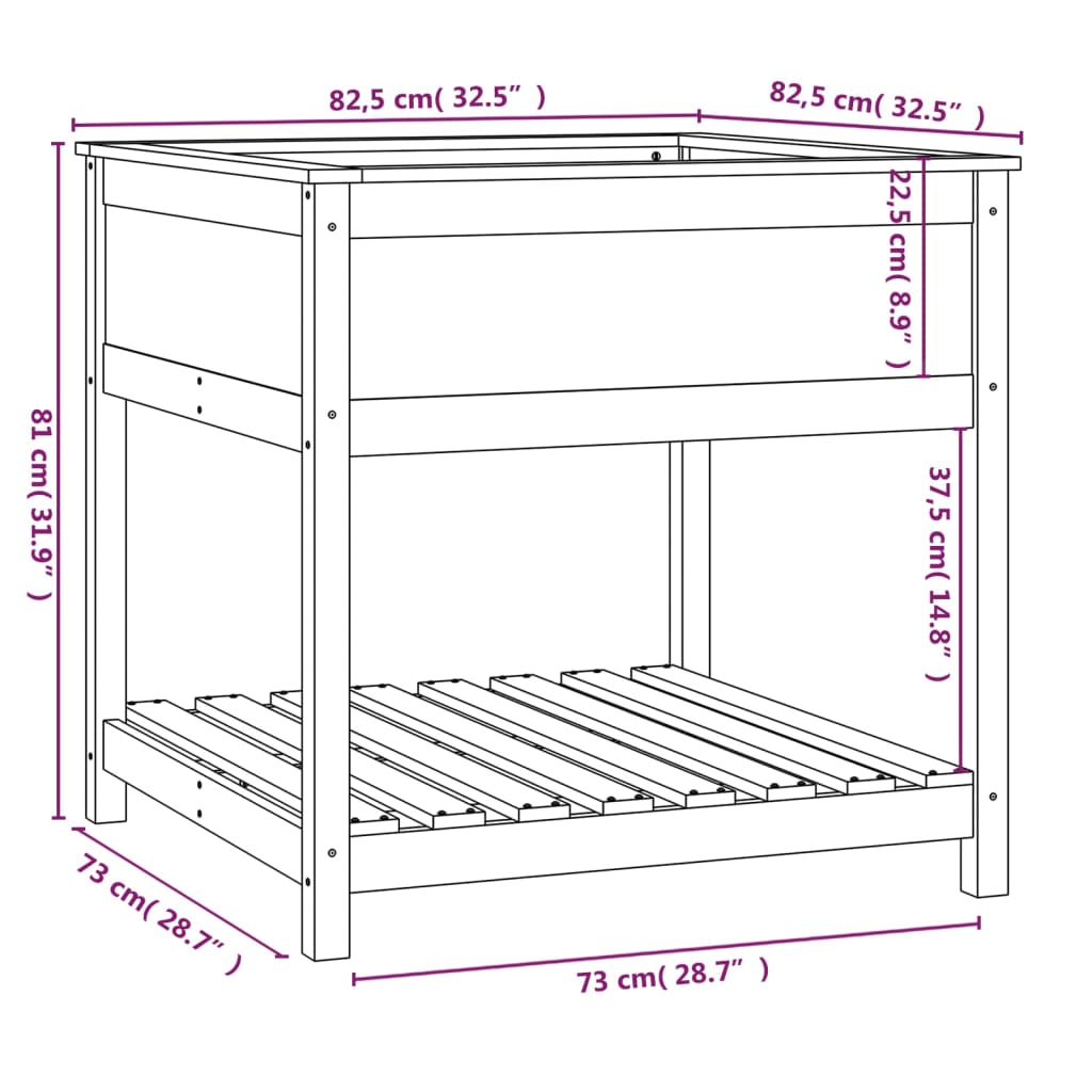 Jardinieră cu raft, gri, 82,5x82,5x81 cm, lemn masiv de pin - Lando