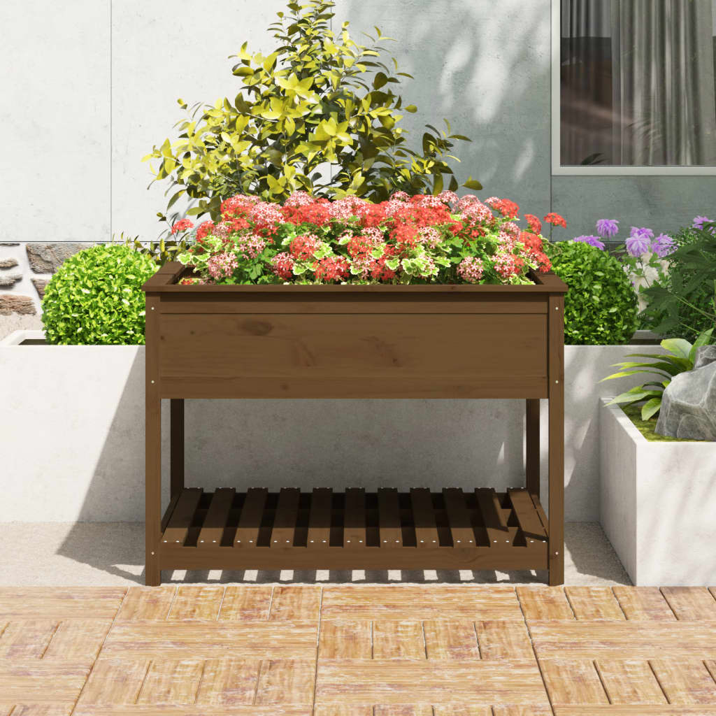 Jardinieră cu raft maro miere 111,5x111,5x81 cm lemn masiv pin Lando - Lando