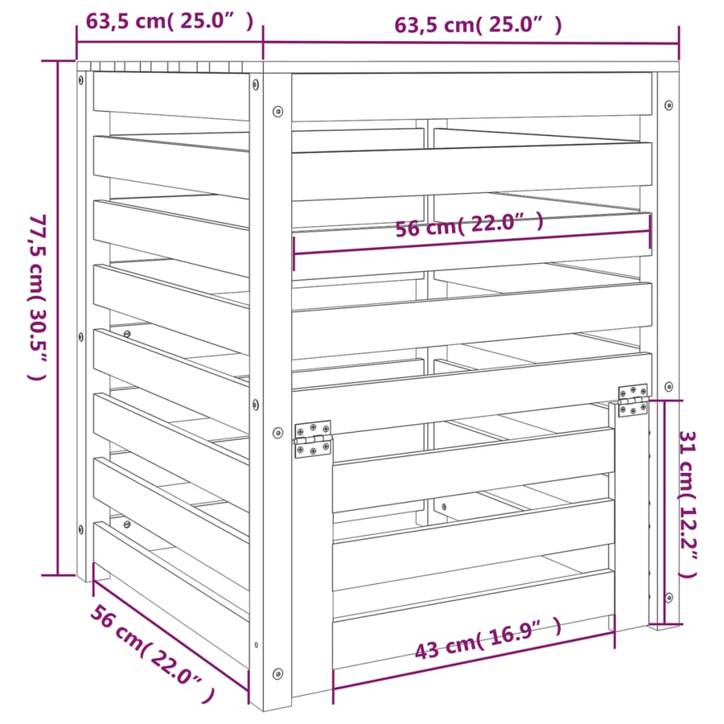 Compostor, alb, 63,5x63,5x77,5 cm, lemn masiv de pin Lando - Lando