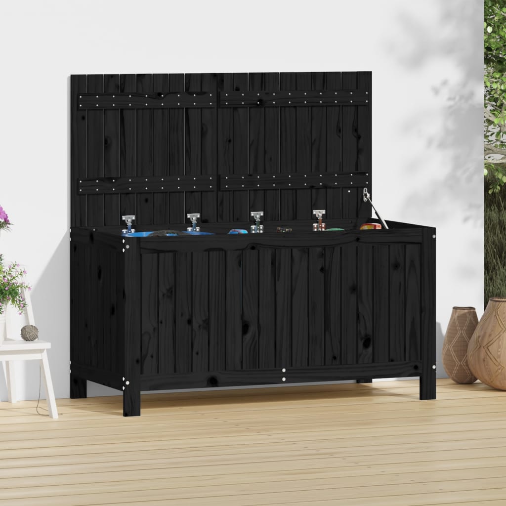Cutie de depozitare grădină, negru, 121x55x64 cm lemn masiv pin - Lando