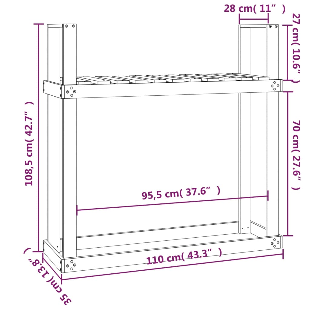 Rastel pentru lemne de foc, alb, 110x35x108,5 cm lemn masiv pin Lando - Lando