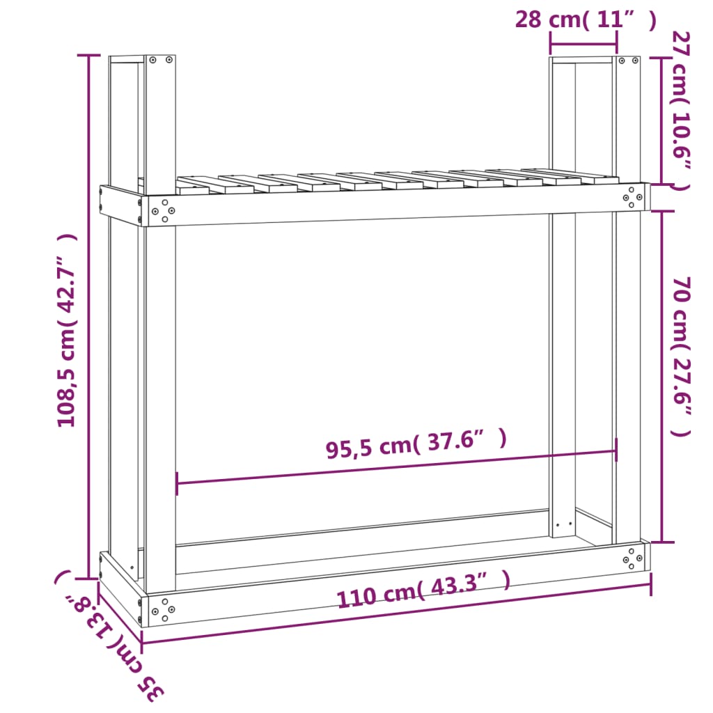 Rastel lemne de foc, maro miere, 110x35x108,5 cm lemn masiv pin Lando - Lando