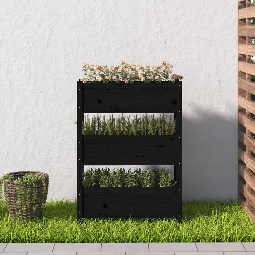 Jardinieră, negru, 77 x 25 x 104,5 cm, lemn masiv de pin Lando - Lando