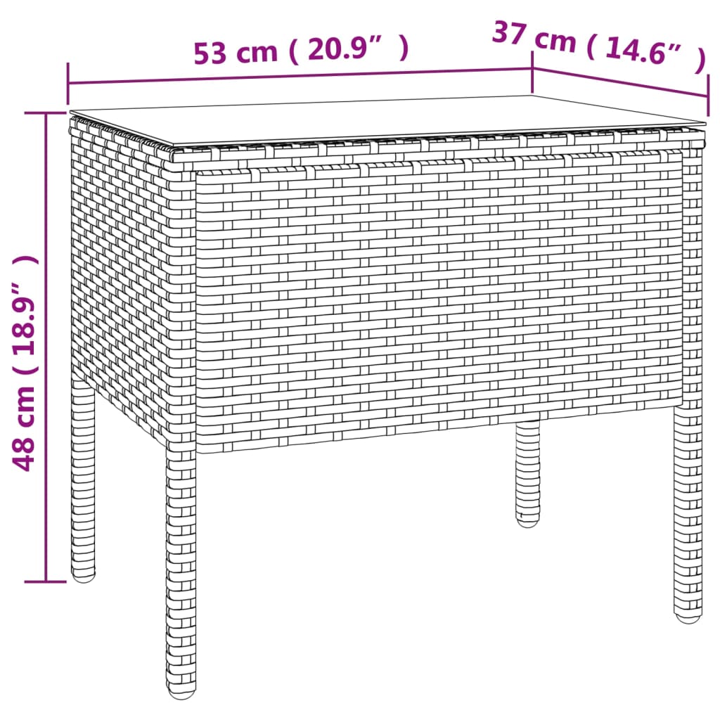 Masă laterală negru 53x37x48 cm poliratan sticlă securizată Lando - Lando