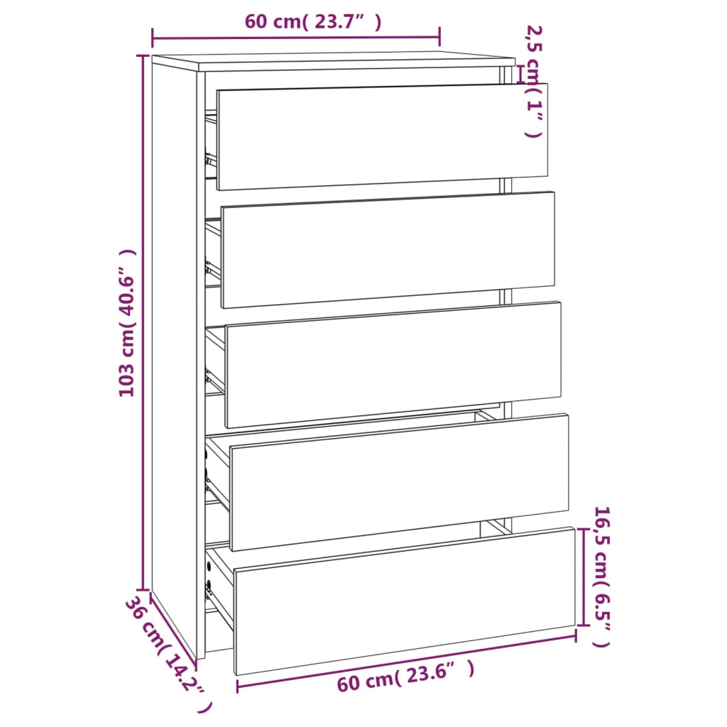 Dulap cu sertar, negru, 60x36x103 cm, lemn prelucrat - Lando