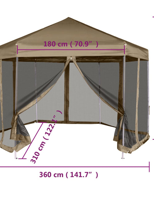 Încărcați imaginea în vizualizatorul Galerie, Foișor pop-up hexagonal pereți laterali 3,6x3,1 m taupe 220g/m² Lando - Lando
