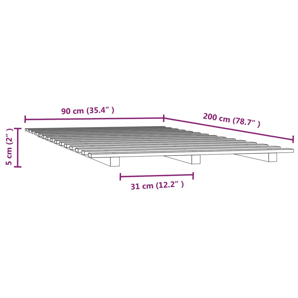 Cadru de pat, gri, 90x200 cm, lemn masiv de pin - Lando