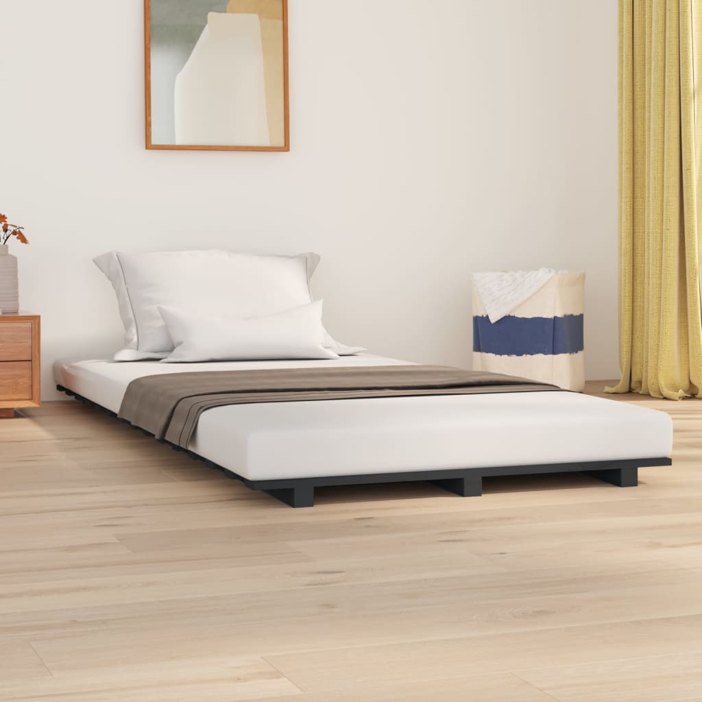 Cadru de pat, gri, 100x200 cm, lemn masiv de pin - Lando