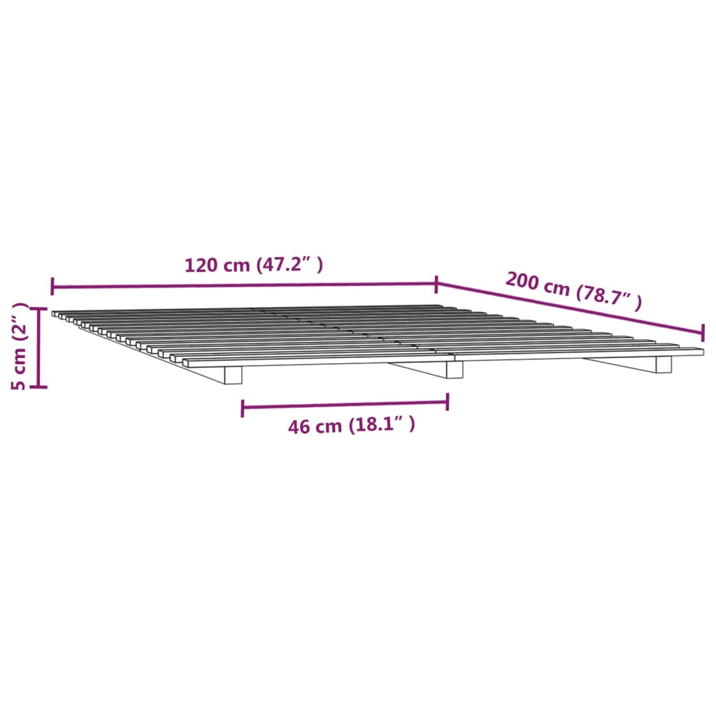 Cadru de pat, gri, 120x200 cm, lemn masiv de pin - Lando