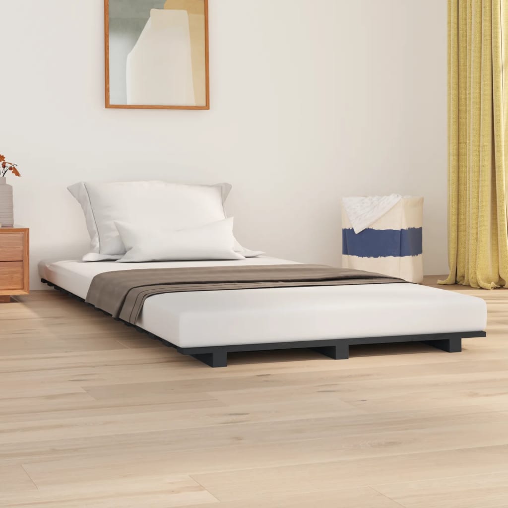 Cadru de pat, gri, 90x190 cm, lemn masiv de pin - Lando
