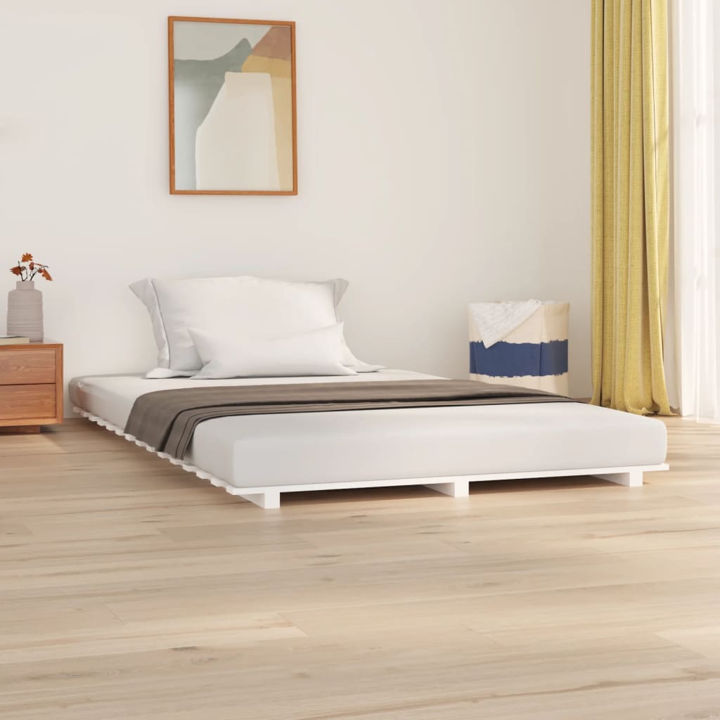 Cadru de pat, alb, 135x190 cm, lemn masiv de pin - Lando