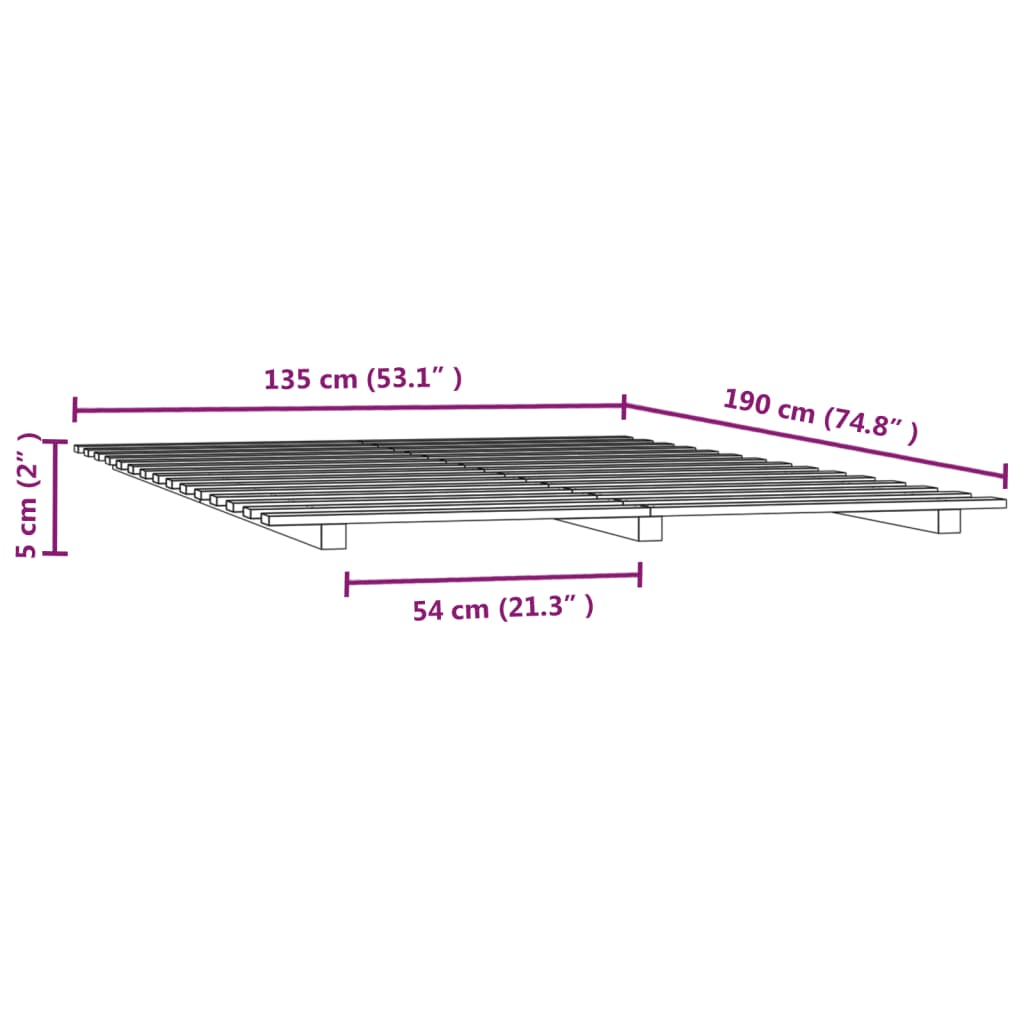 Cadru de pat, gri, 135x190 cm, lemn masiv de pin - Lando