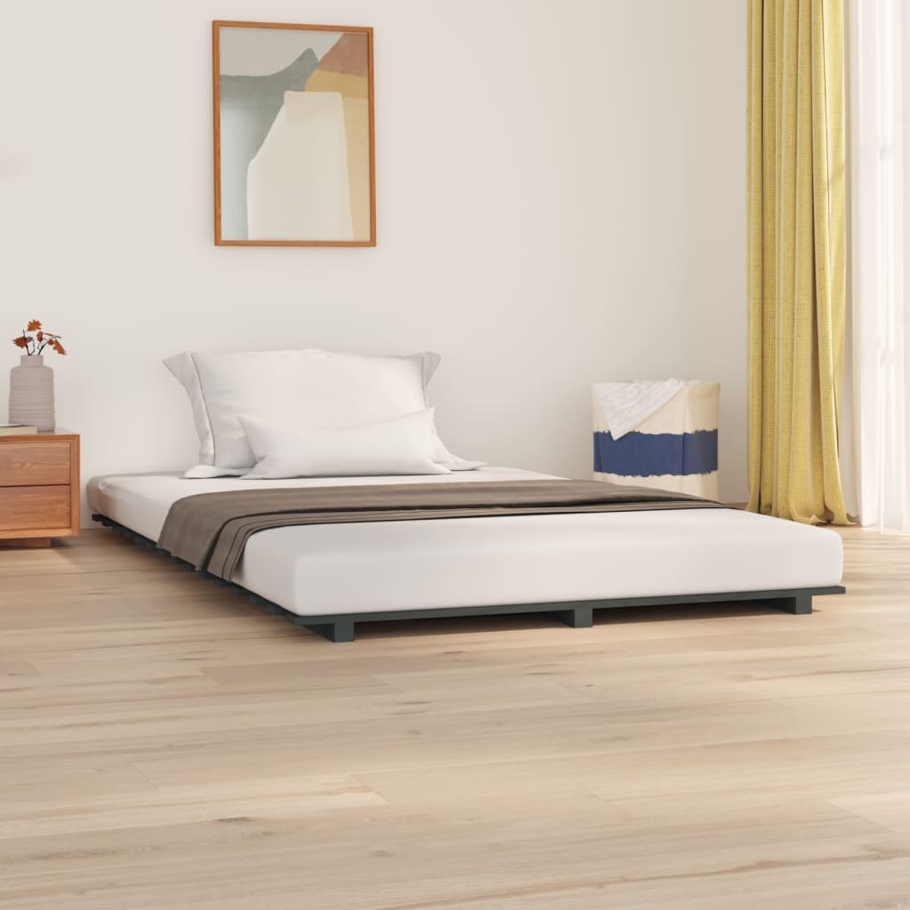 Cadru de pat, gri, 135x190 cm, lemn masiv de pin - Lando