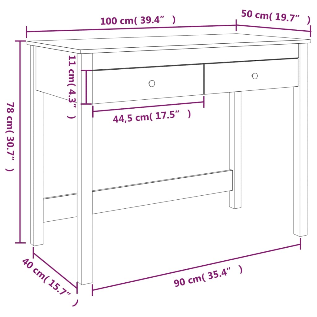 Birou cu sertare, maro miere, 100x50x78 cm, lemn masiv de pin - Lando