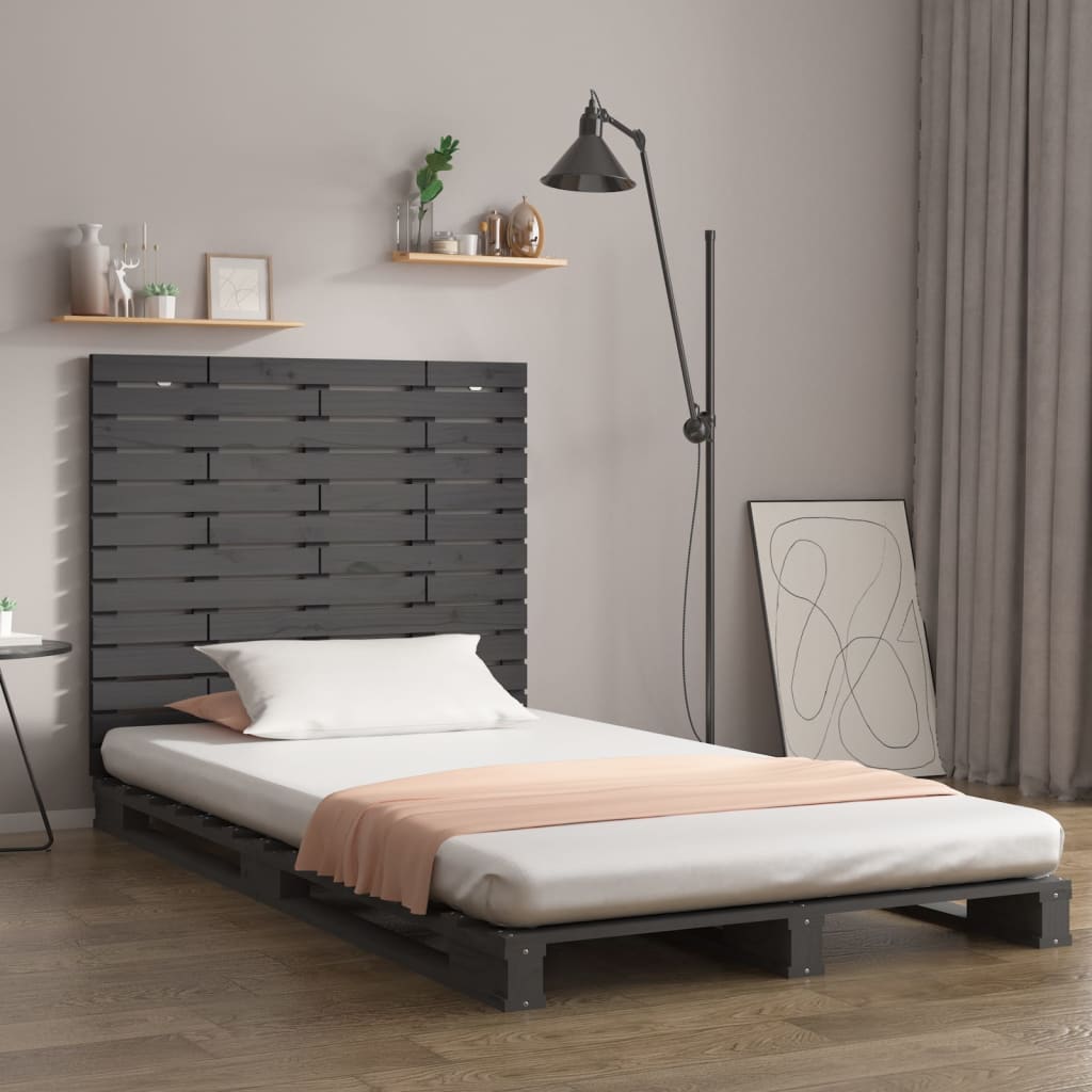 Tăblie de pat pentru perete, gri, 106x3x91,5 cm, lemn masiv pin - Lando