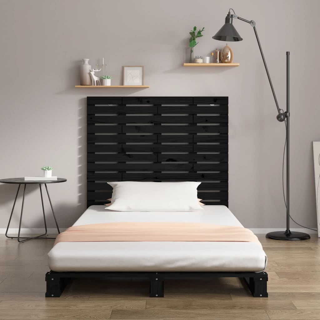 Tăblie de pat pentru perete, negru 106x3x91,5 cm lemn masiv pin - Lando