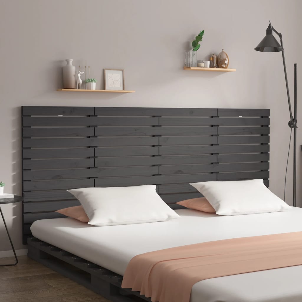 Tăblie de pat pentru perete, gri, 206x3x91,5 cm, lemn masiv pin - Lando
