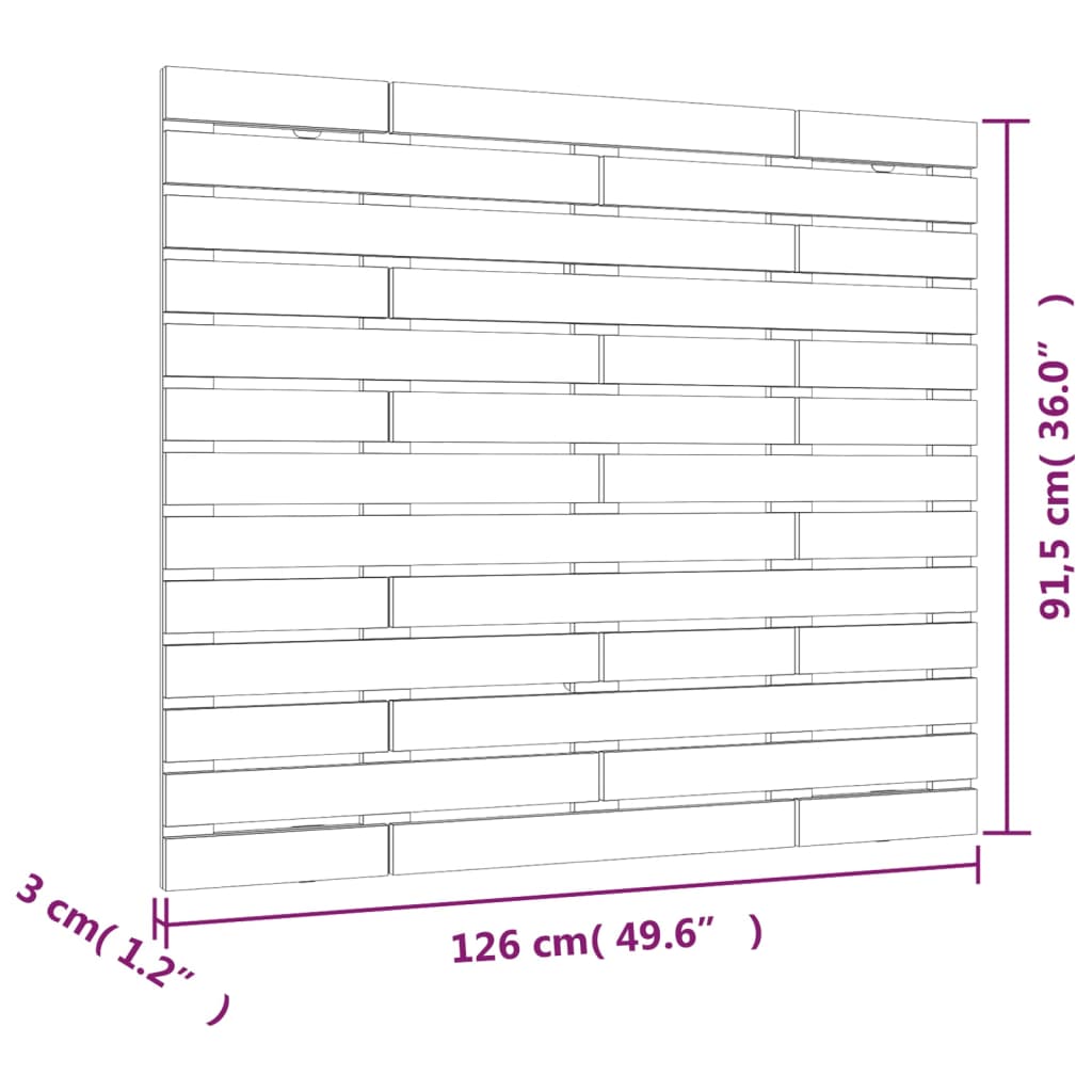 Tăblie de pat pentru perete, gri, 126x3x91,5 cm, lemn masiv pin - Lando