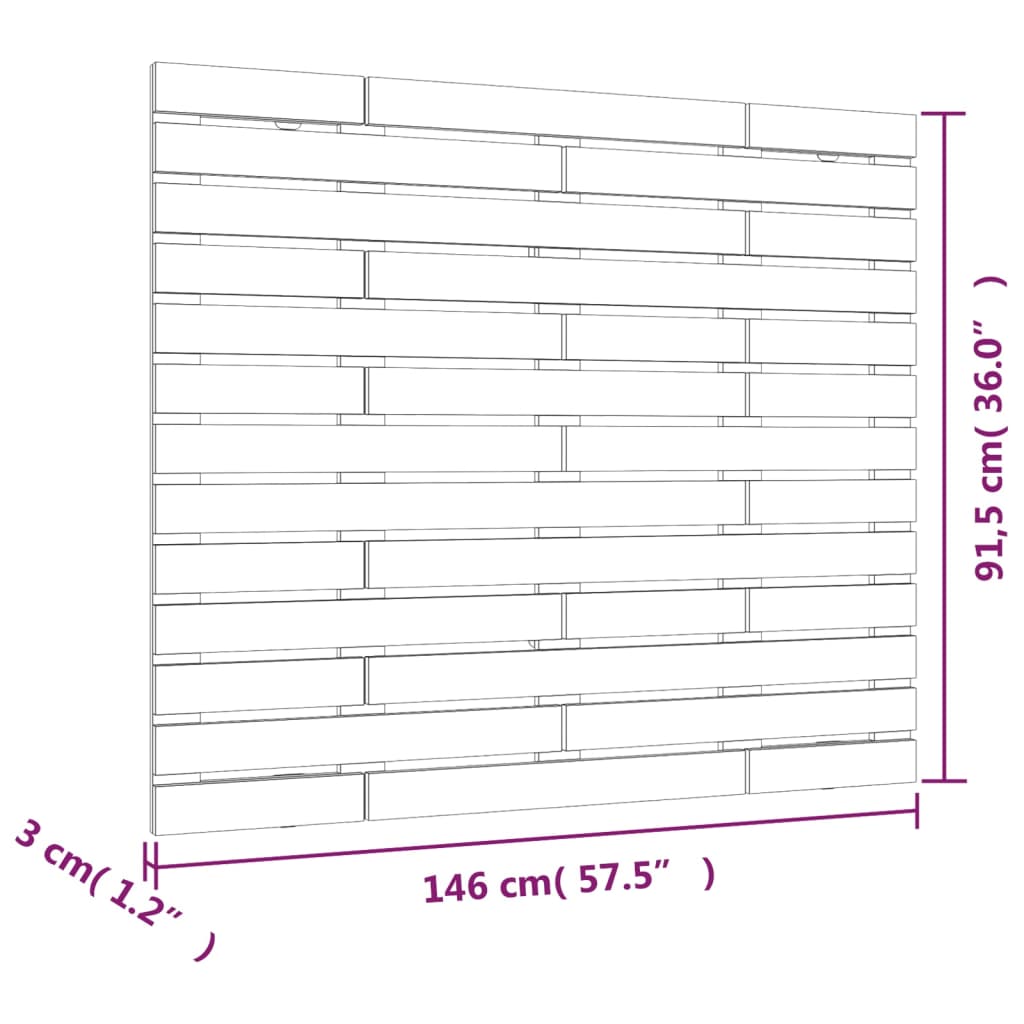 Tăblie de pat pentru perete, negru 146x3x91,5 cm lemn masiv pin - Lando