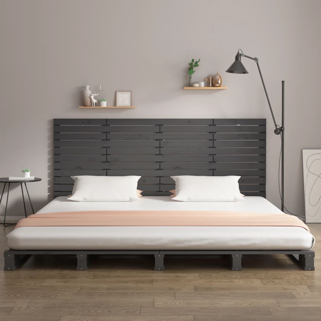 Tăblie de pat pentru perete, gri, 156x3x91,5 cm, lemn masiv pin - Lando