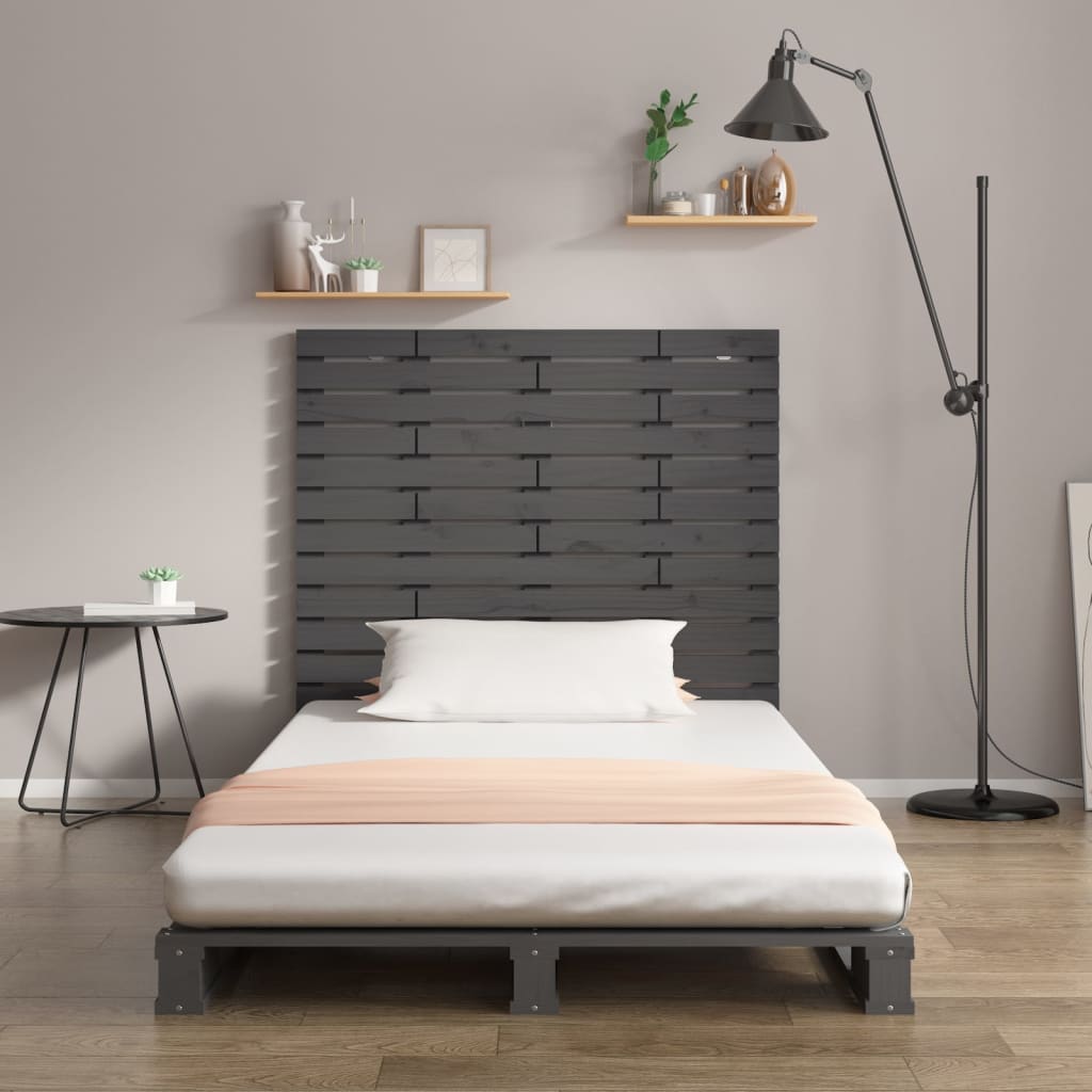 Tăblie de pat pentru perete, gri, 81x3x91,5 cm, lemn masiv pin - Lando