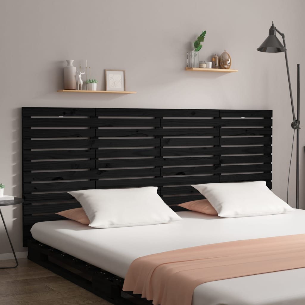 Tăblie de pat pentru perete, negru 166x3x91,5 cm lemn masiv pin - Lando