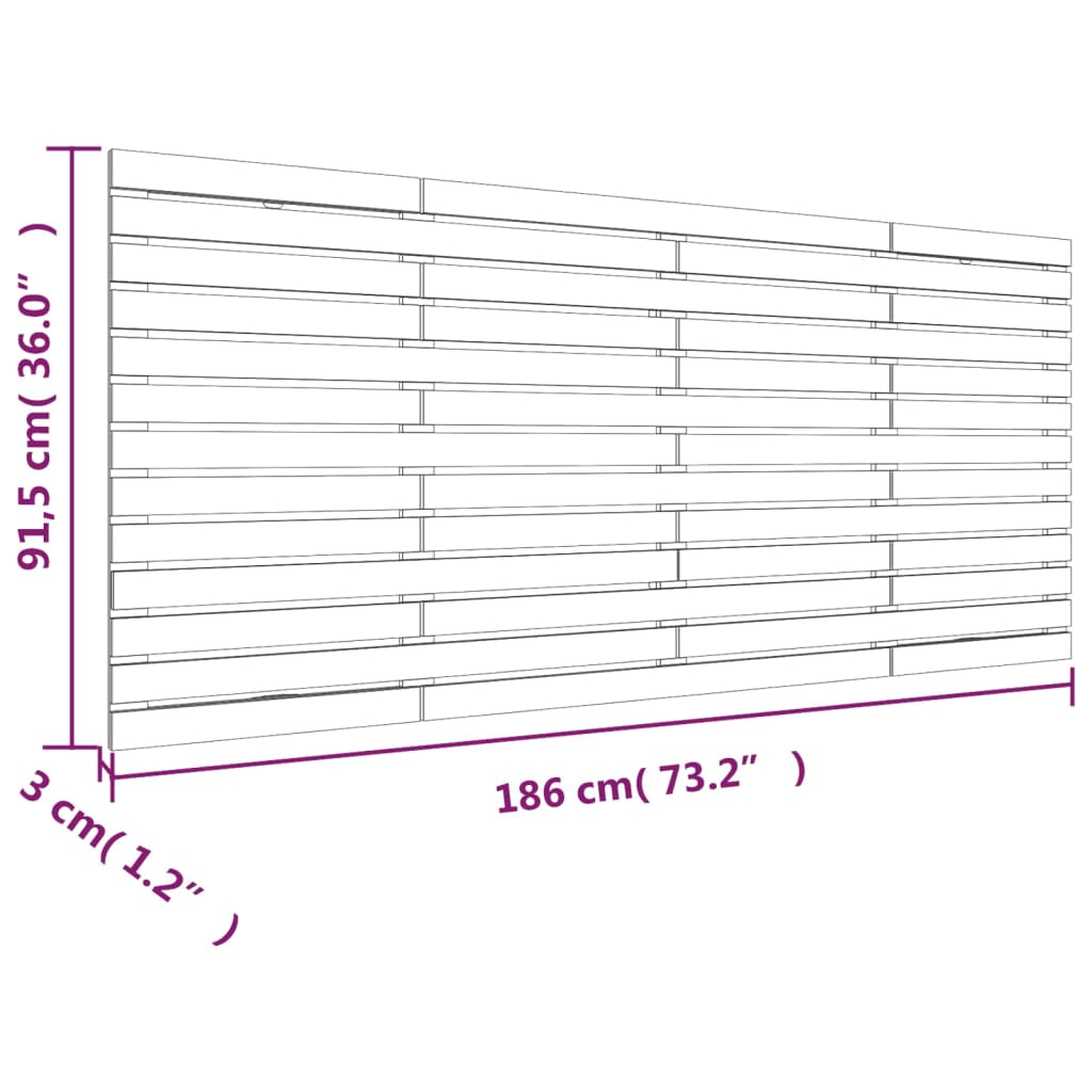 Tăblie de pat pentru perete, alb, 186x3x91,5 cm, lemn masiv pin - Lando