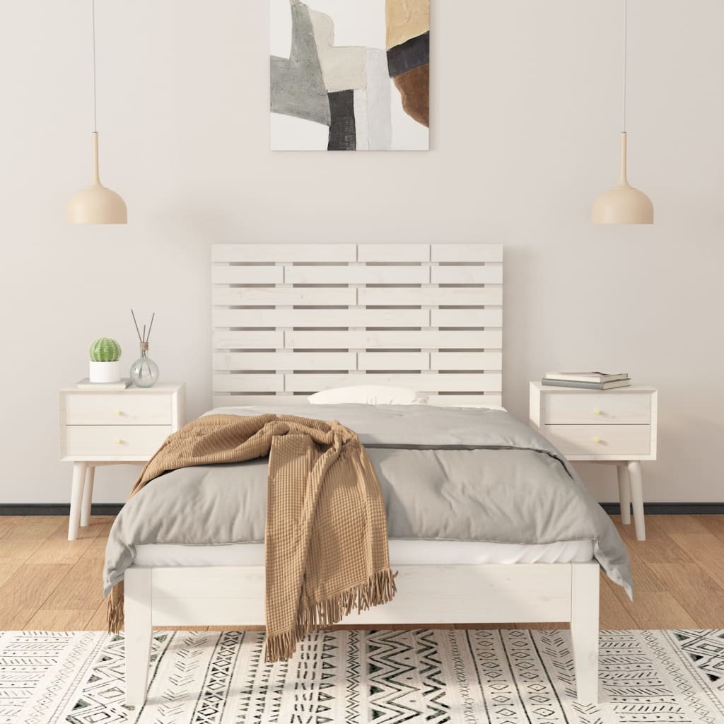 Tăblie de pat pentru perete, alb, 106x3x80 cm, lemn masiv pin - Lando