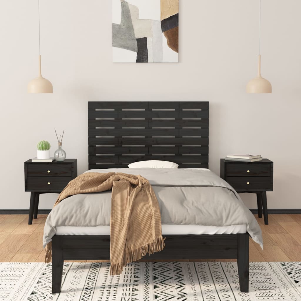 Tăblie de pat pentru perete, negru, 106x3x63 cm, lemn masiv pin - Lando