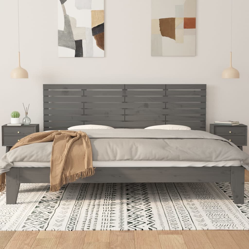Tăblie de pat pentru perete, gri, 206x3x63 cm, lemn masiv pin - Lando